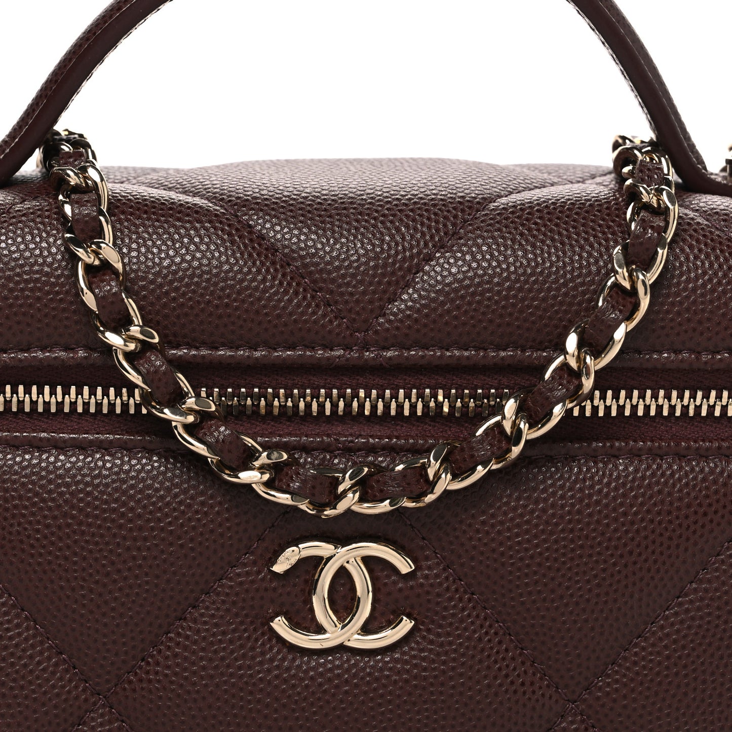Caviar Quilted Top Handle Slim Vanity With Chain Dark Brown