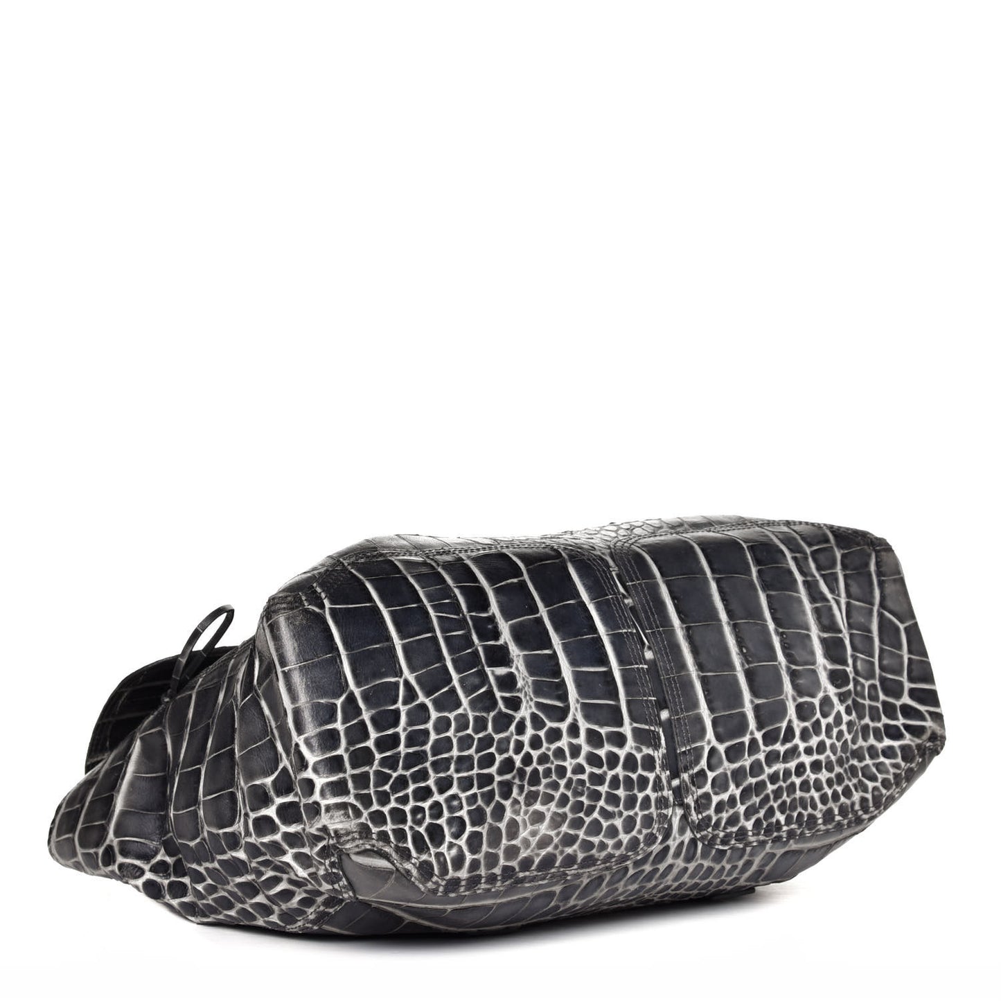 Calfskin Crocodile Embossed Large Pashli Satchel Antique Grey