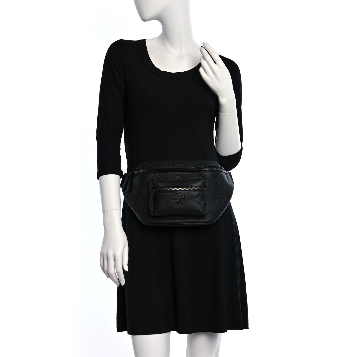 MCM Calfskin Maxi Monogram Fursten Belt Bag Black 3 of 10