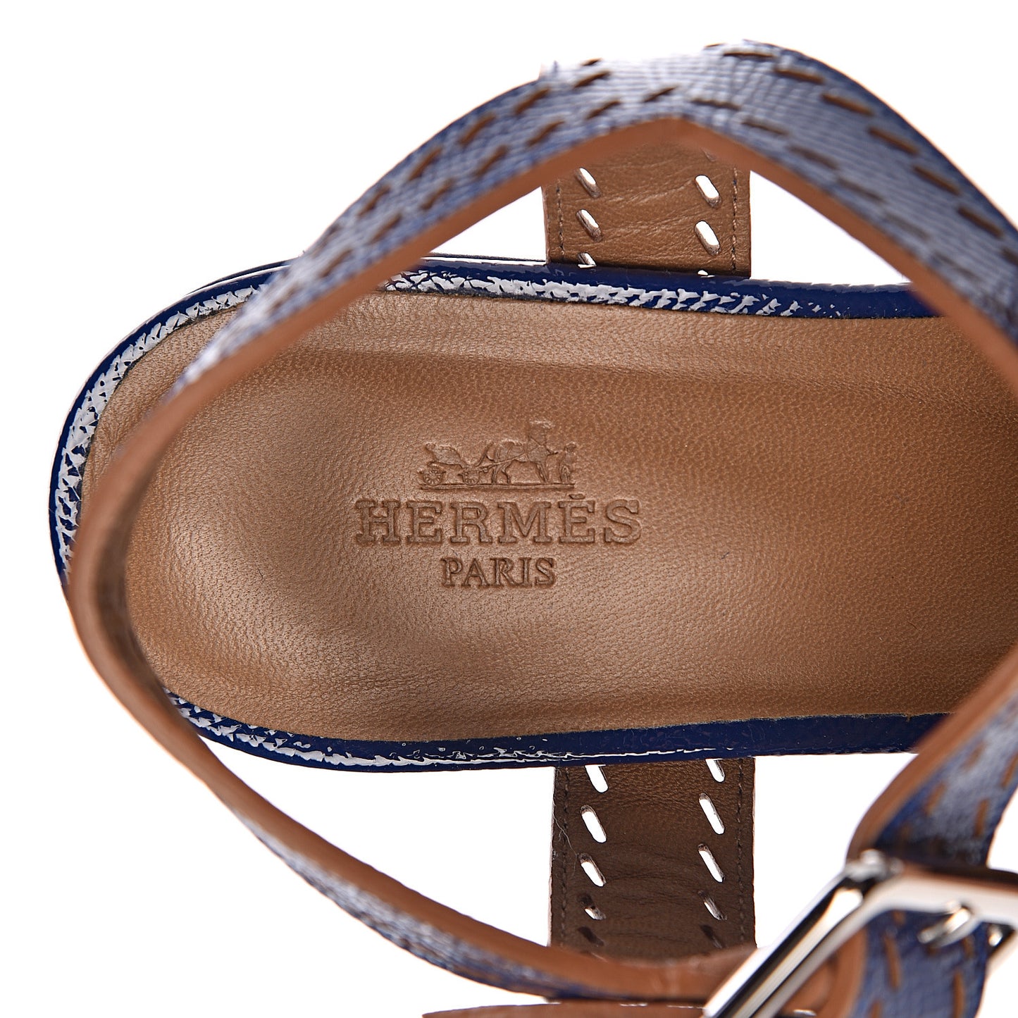 Patent Epsom Perforated Espadrille Wedge Sandals 36.5 Bleu Saphir