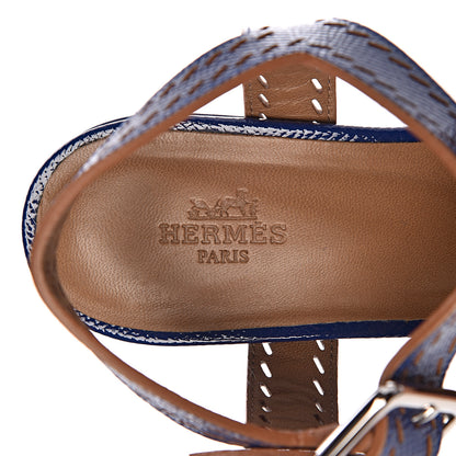 Hermes Patent Epsom Perforated Espadrille Wedge Sandals 36.5 Bleu Saphir 8 of 10