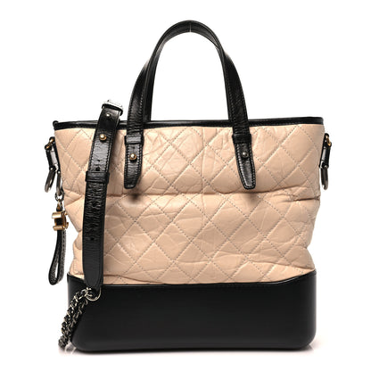 Chanel Aged Calfskin Quilted Medium Gabrielle Shopping Tote Beige Black 1 of 11