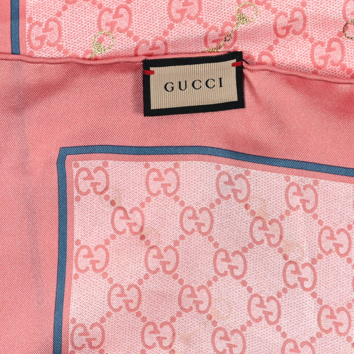 Silk Twill GG Monogram GG Gold Horsebit Square Scarf Pink Sky Blue