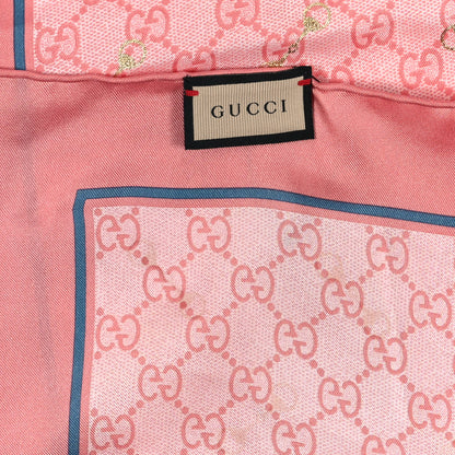 Gucci Silk Twill GG Monogram GG Gold Horsebit Square Scarf Pink Sky Blue 2 of 3