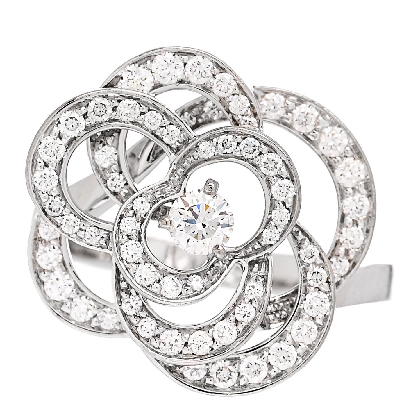 18K White Gold Diamond Fil de Camelia Ring 51 5.75
