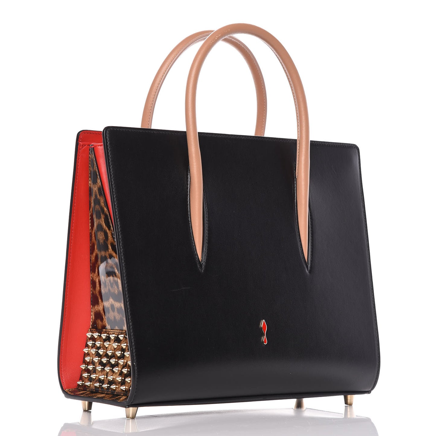 Calfskin Patent Leopard Spiked Medium Paloma Black
