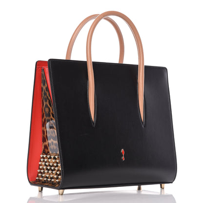 Christian Louboutin Calfskin Patent Leopard Spiked Medium Paloma Black 3 of 14