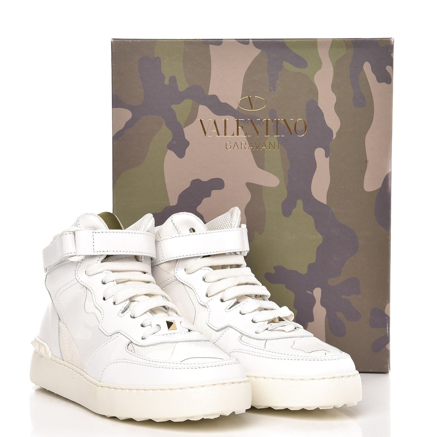 Calfskin Rockstud High Top Sneakers 39.5 White