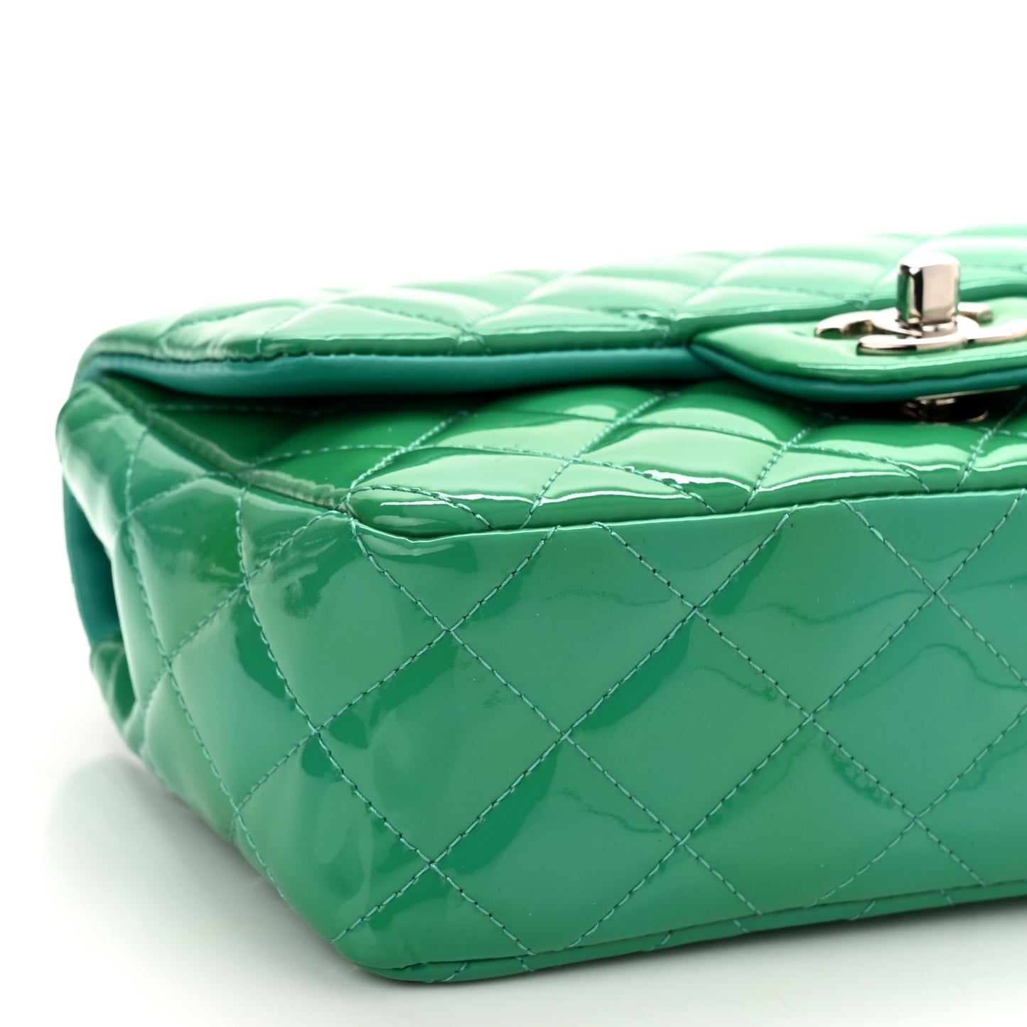 Patent Calfskin Quilted Mini Rectangular Flap Green