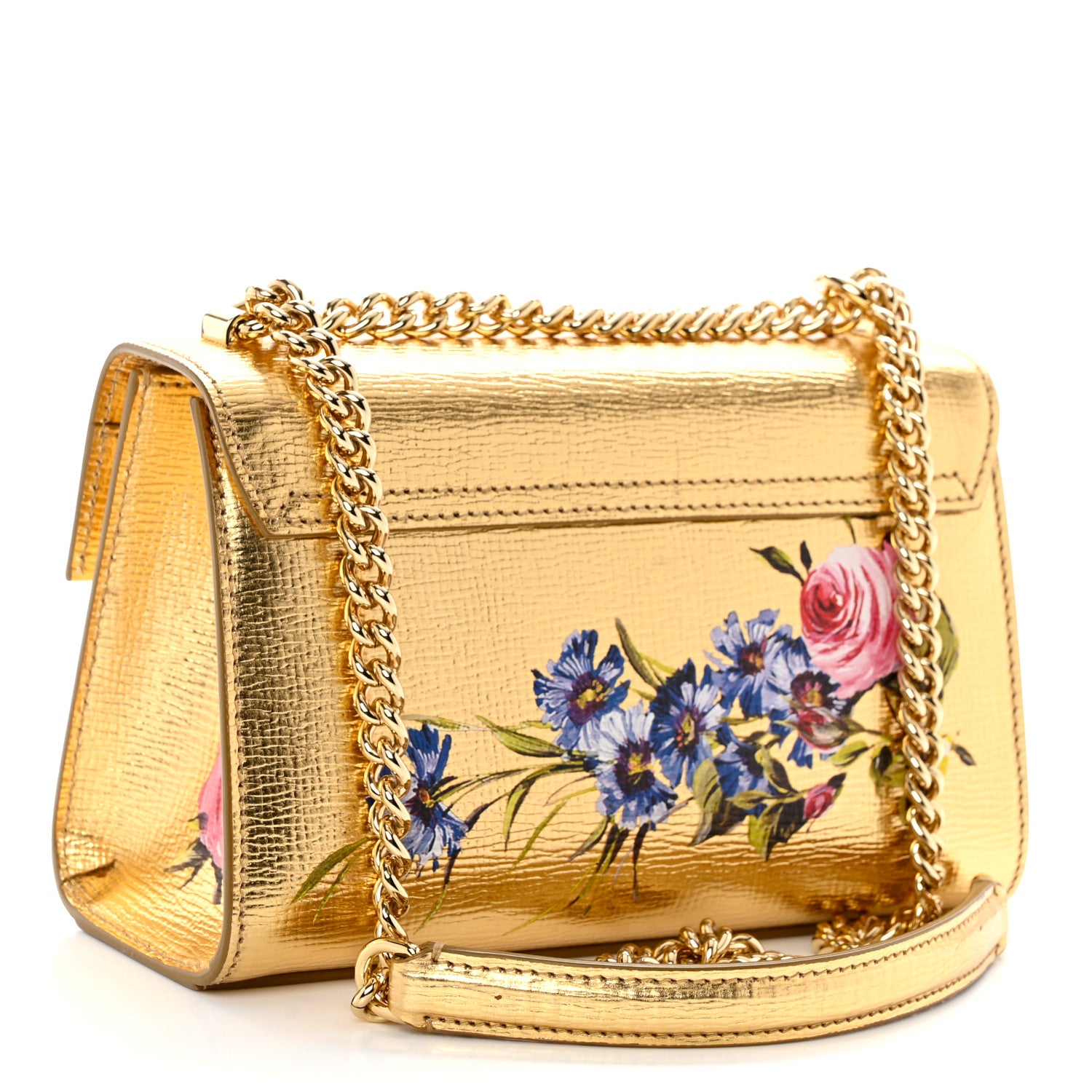 Dolce & Gabbana Metallic Calfskin Crystal Embellished Lucia Shoulder Bag Gold Multicolor 2 of 10