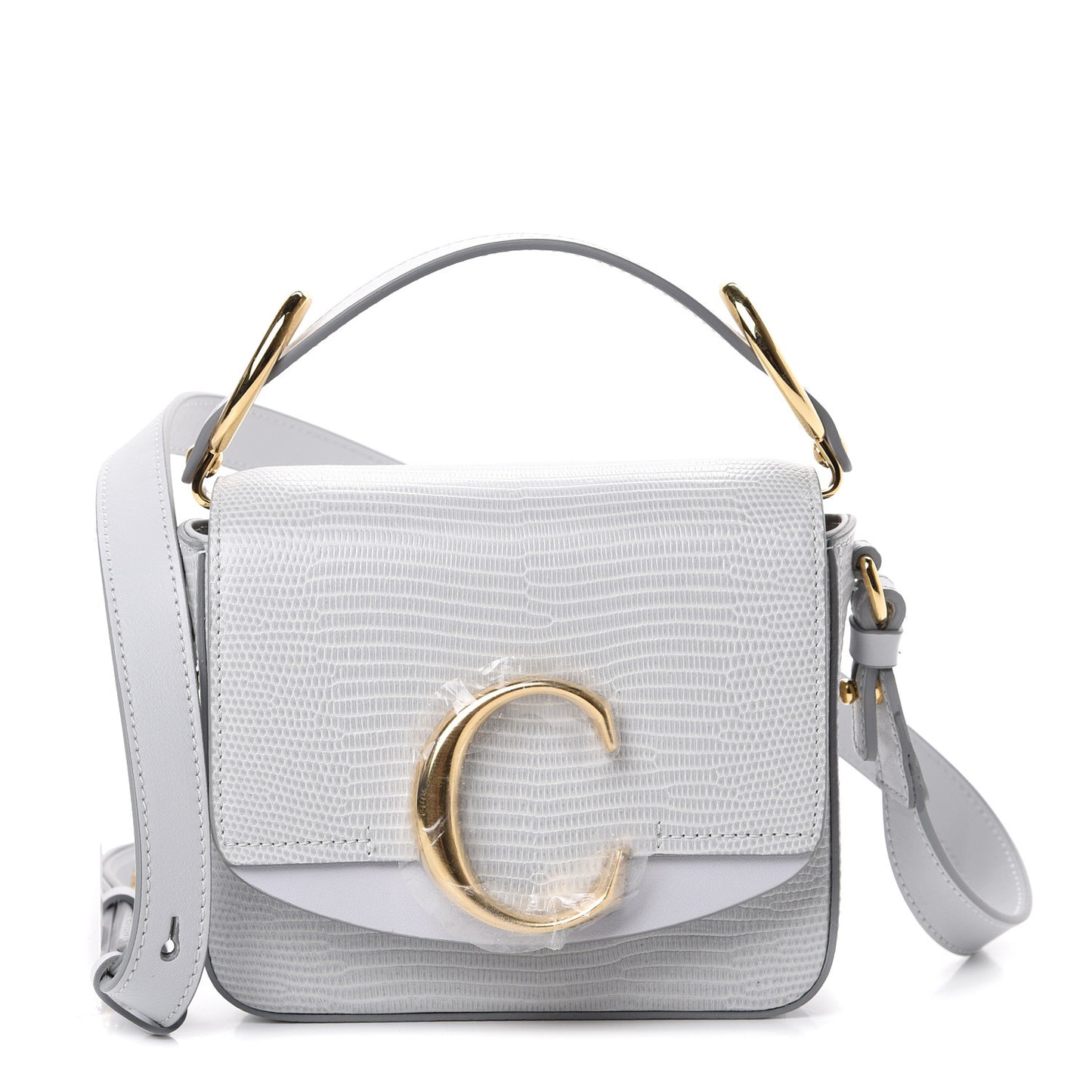 Calfskin Lizard Embossed Mini C Double Carry Light Cloud