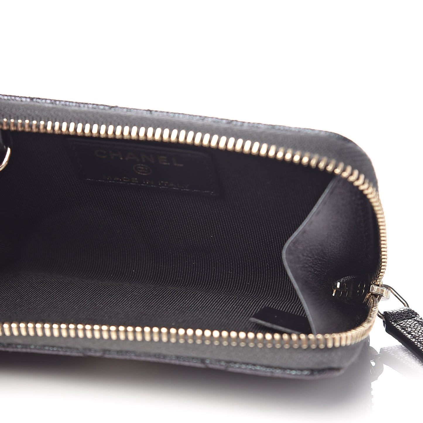 Iridescent Caviar Quilted Zipped Key Holder Case Black