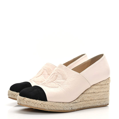 Chanel Lambskin Suede CC Espadrille Wedges 40 Beige Black 3 of 9