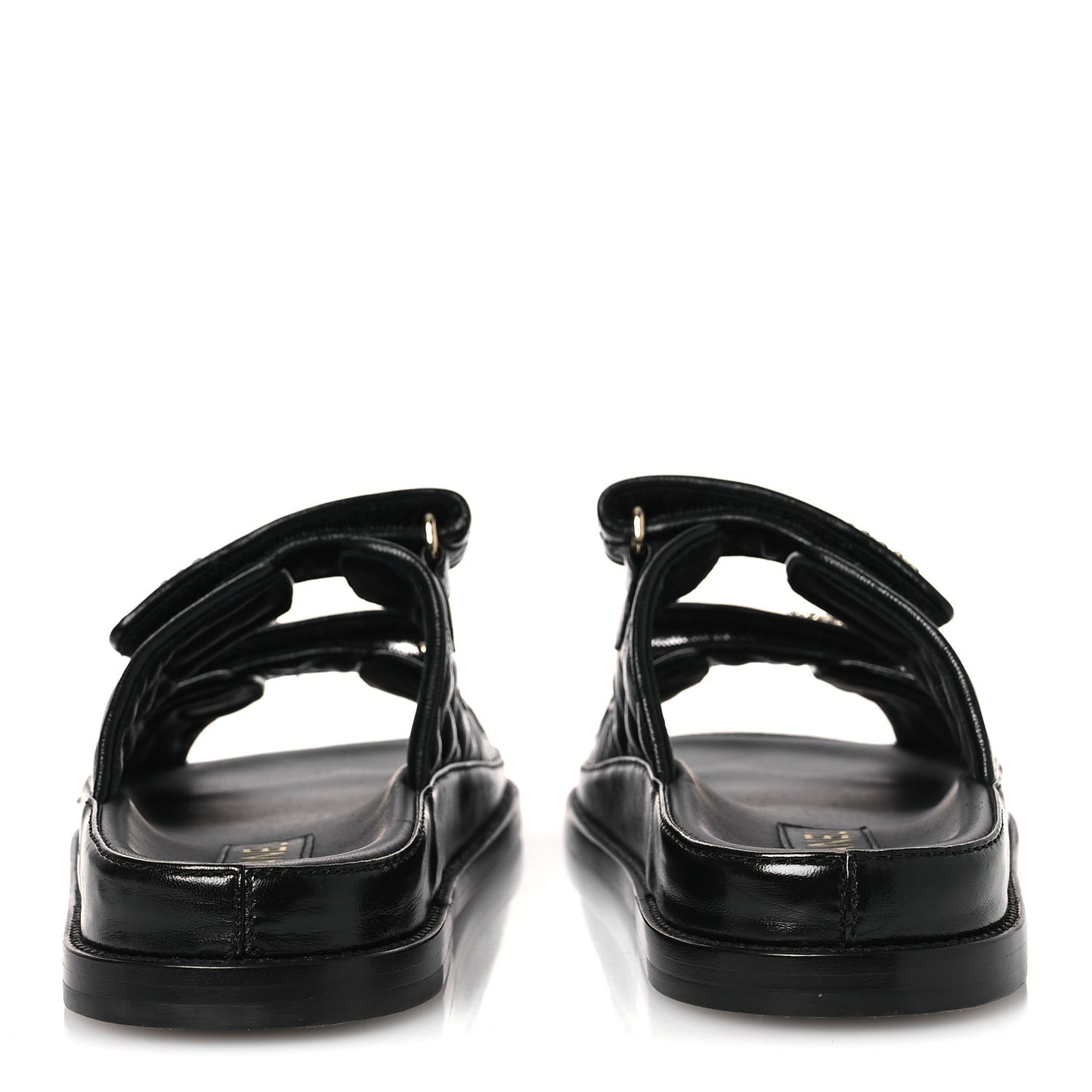 Lambskin Quilted Velcro Dad Chain CC Slide Sandals 38.5 Black