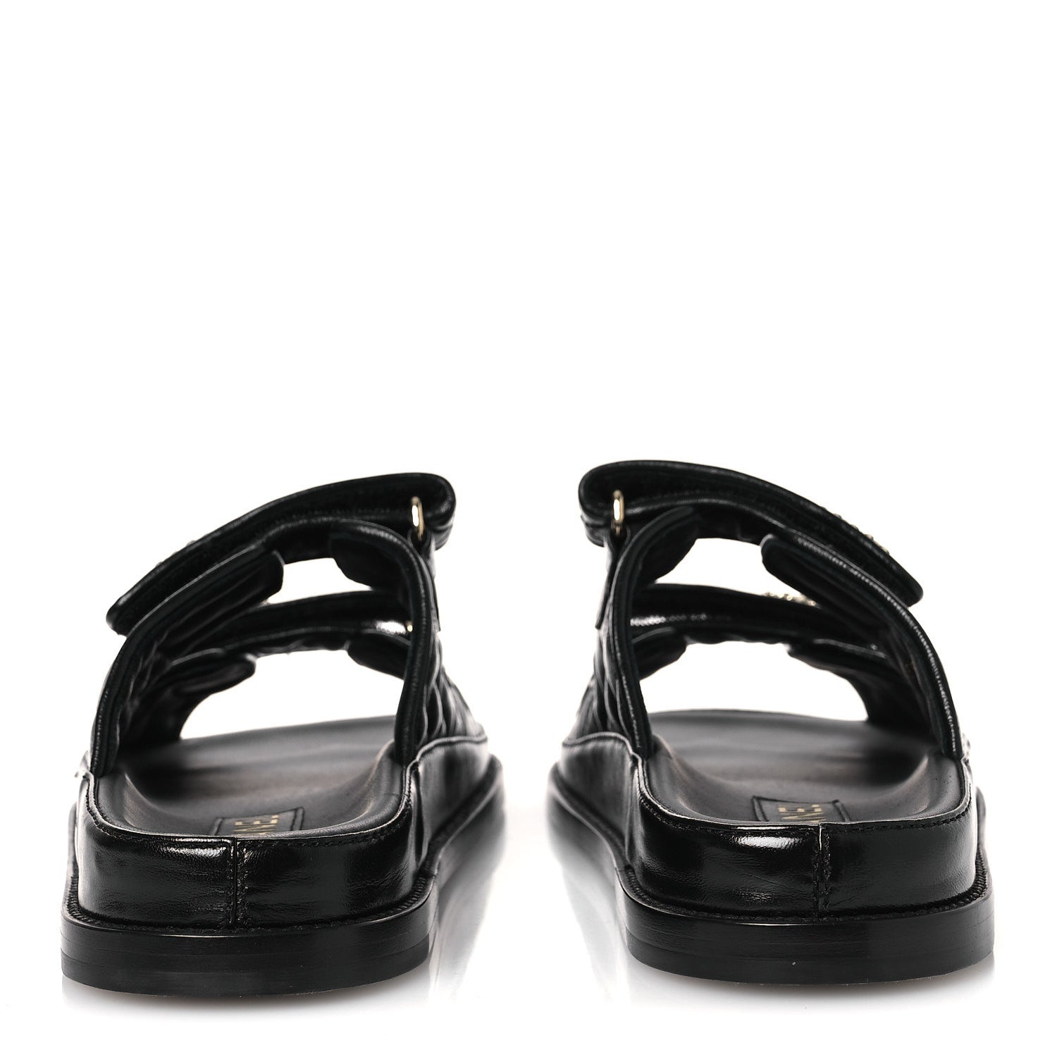 Chanel Lambskin Quilted Velcro Dad Chain CC Slide Sandals 38.5 Black 6 of 12