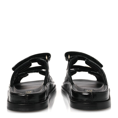 Chanel Lambskin Quilted Velcro Dad Chain CC Slide Sandals 38.5 Black 6 of 12