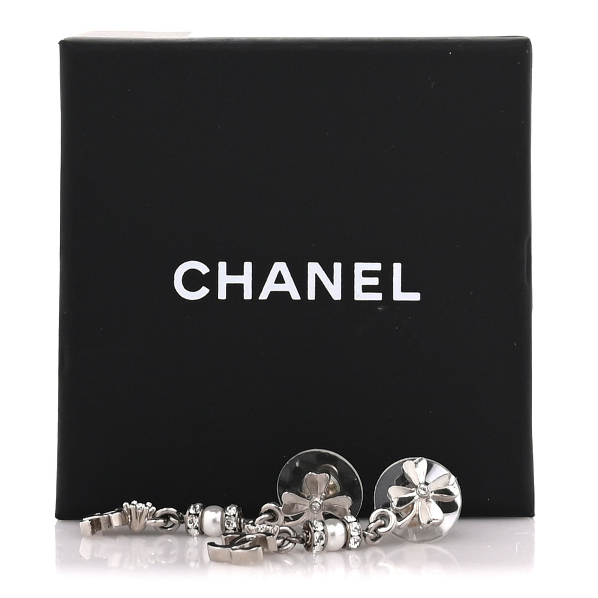Crystal CC Clover Drop Earrings Silver