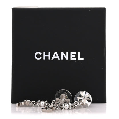 Chanel Crystal CC Clover Drop Earrings Silver 5 of 5