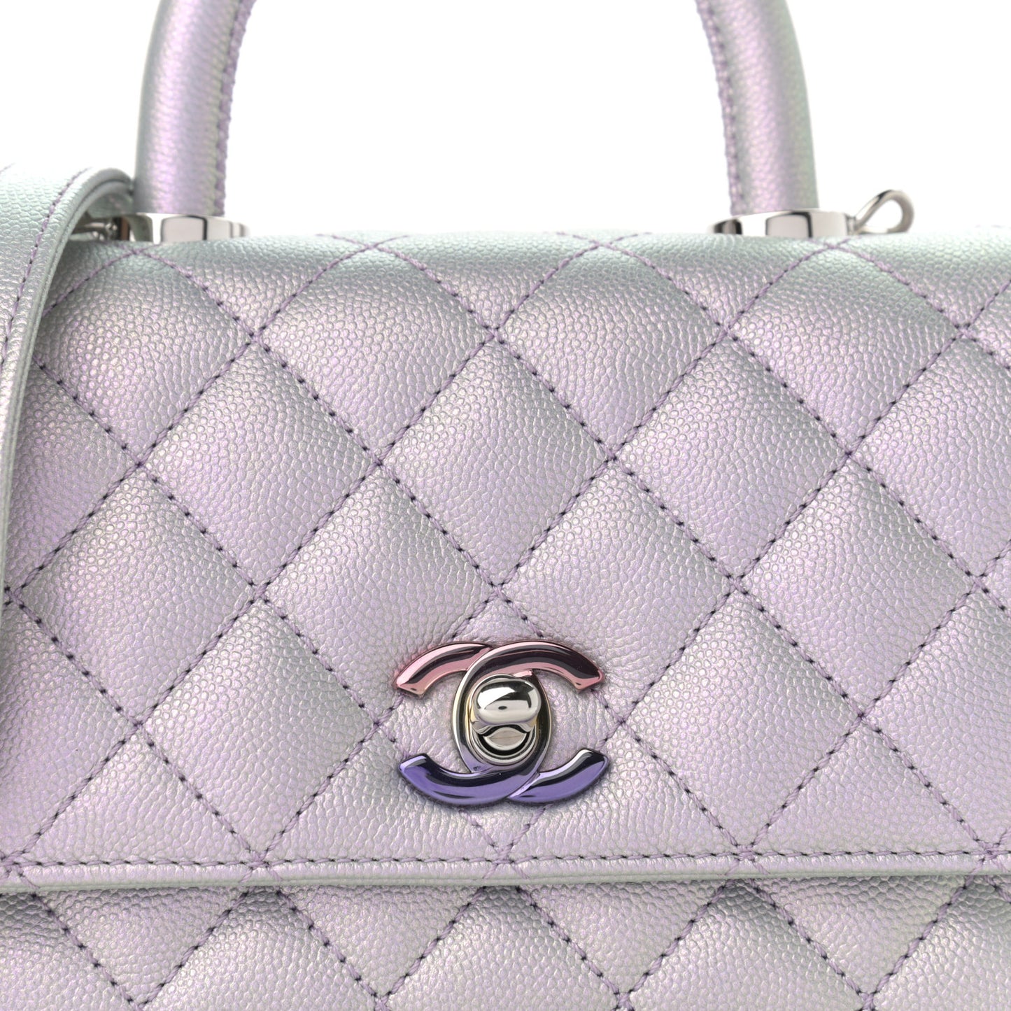 Iridescent Caviar Quilted Extra Mini Coco Handle Flap Purple