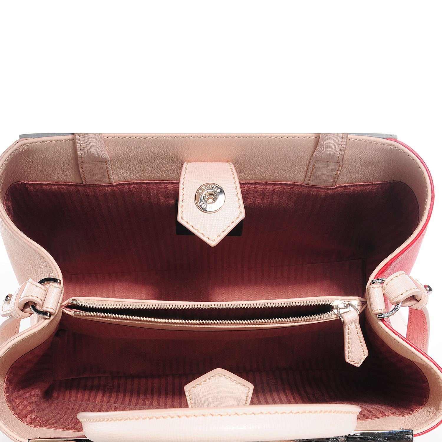 Fendi Vitello Elite Calfskin Colorblock Petite 2Jours Tote Argento Plaster 11 of 11