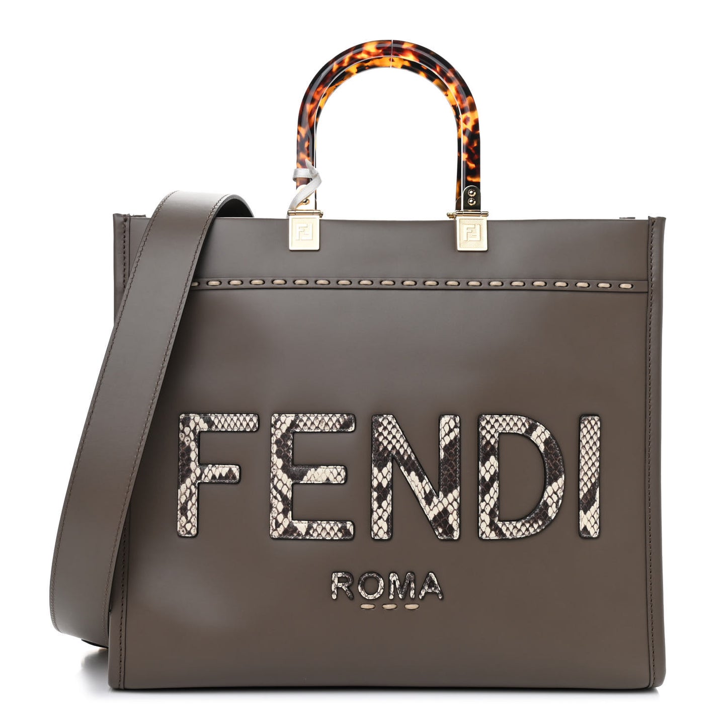 Vitello King Plexiglass Elaphe Python Print Logo Medium Fendi Sunshine Shopper Tote Tartufo Daisy Roccia