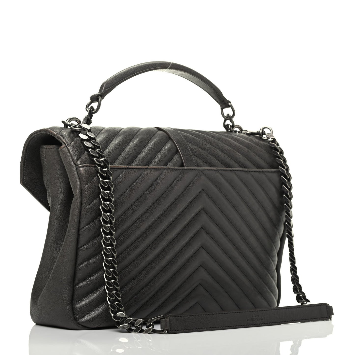 Sheepskin Matelasse Chevron Monogram Large College Satchel Dark Anthracite