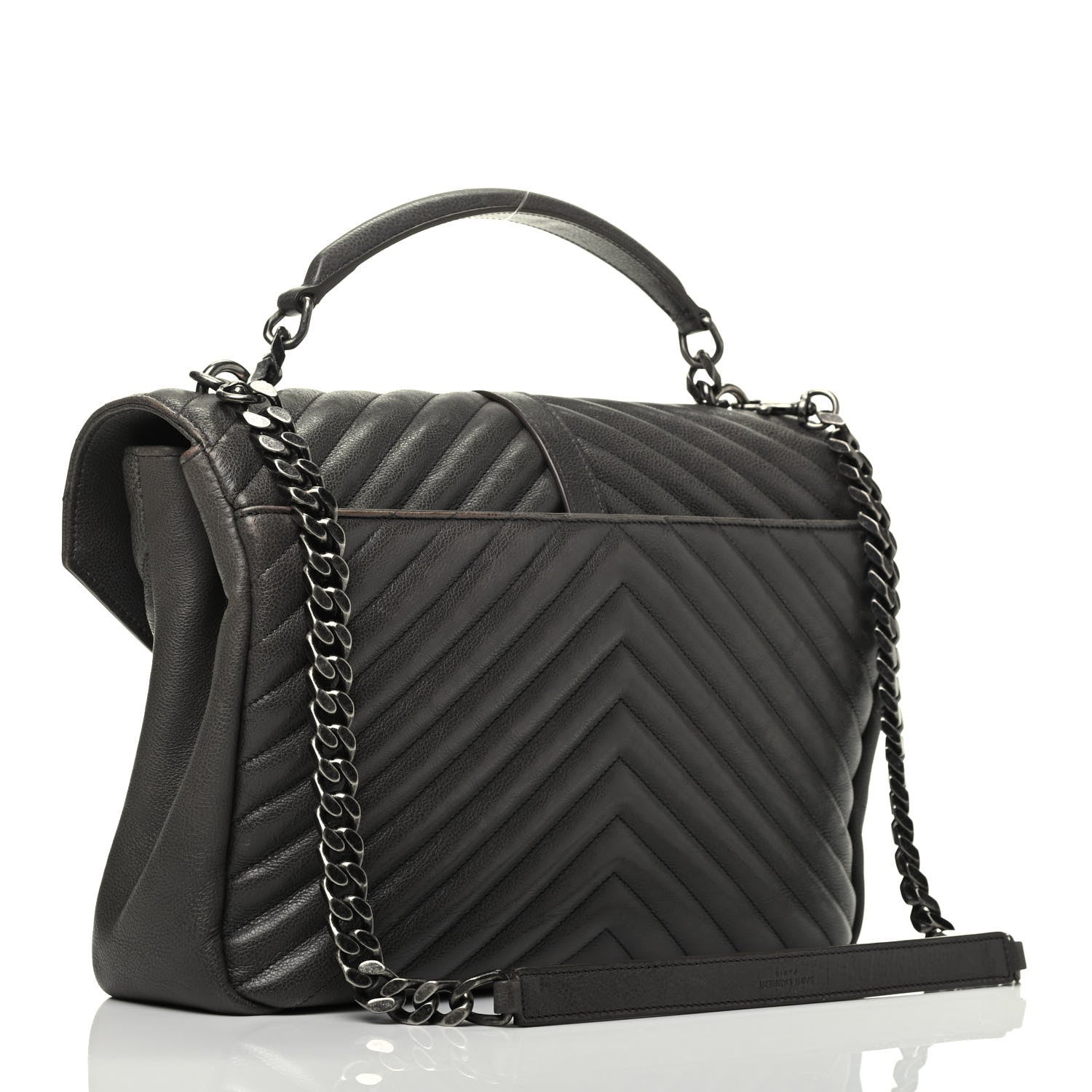 Saint Laurent Sheepskin Matelasse Chevron Monogram Large College Satchel Dark Anthracite 2 of 8