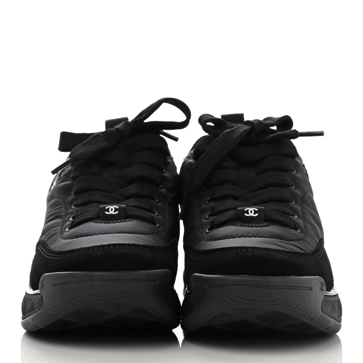 Nylon Suede Calfskin CC Sneakers 35 Black