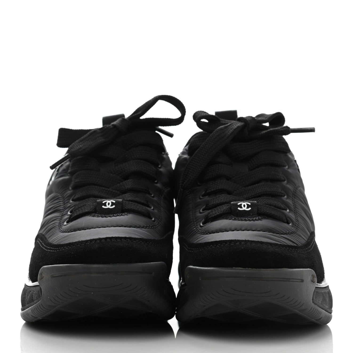 Chanel Nylon Suede Calfskin CC Sneakers 35 Black 2 of 11
