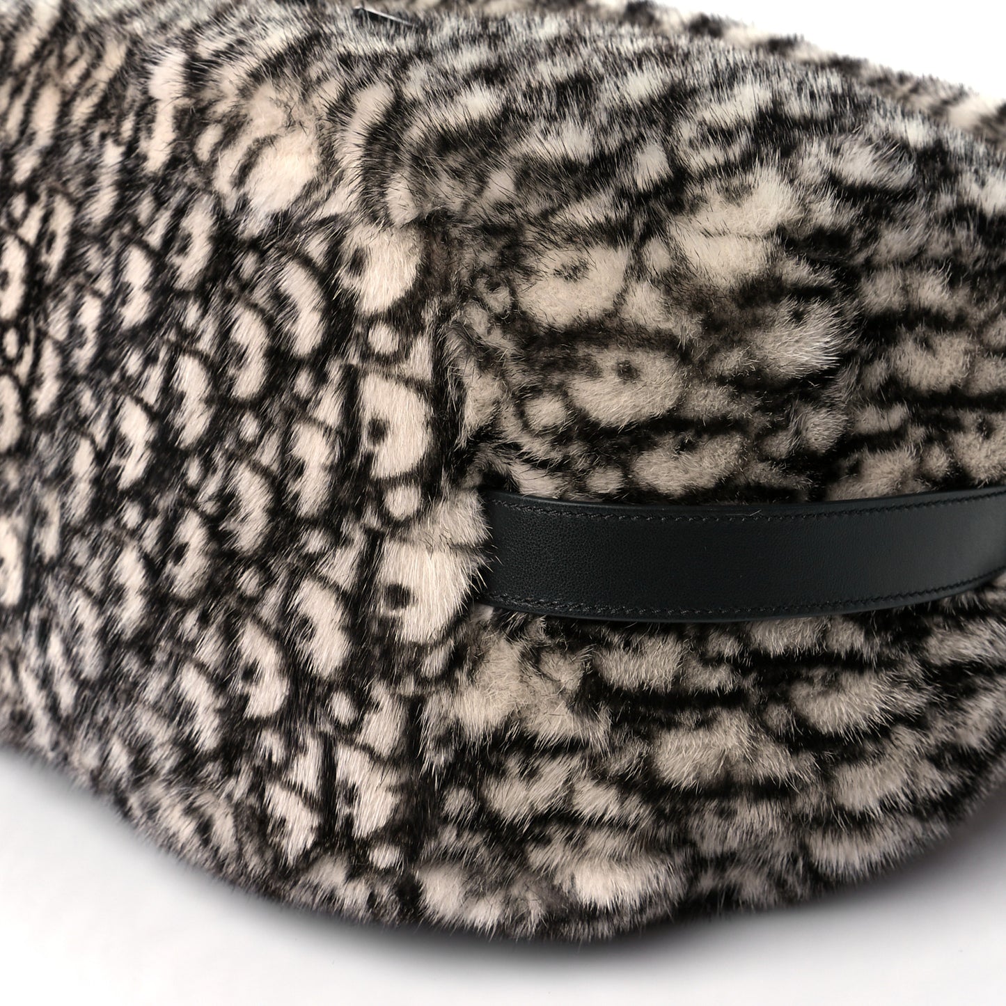 Oblique Mink Fur Saddle Soft Bag Beige Brown