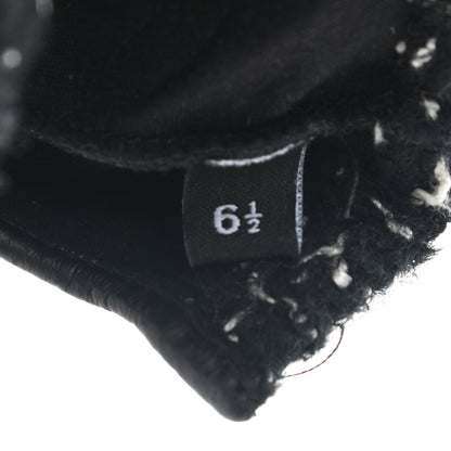 Chanel Metallic Lambskin Tweed CC Fingerless Gloves 6.5 Black Green 5 of 6