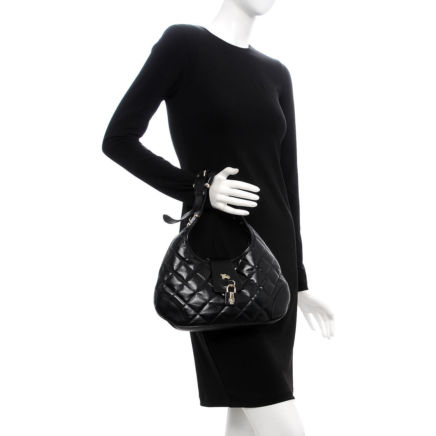 Burberry Calfskin Quilted Small Brook Hobo Black 2 of 7