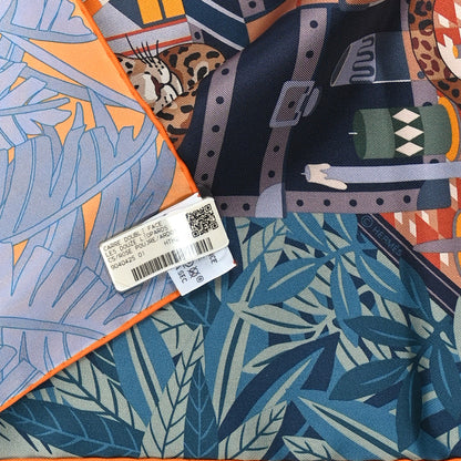 Hermes Silk Les Douze Leopards Double Face Scarf 90 Rose Poudre Ardoise Orange 3 of 4
