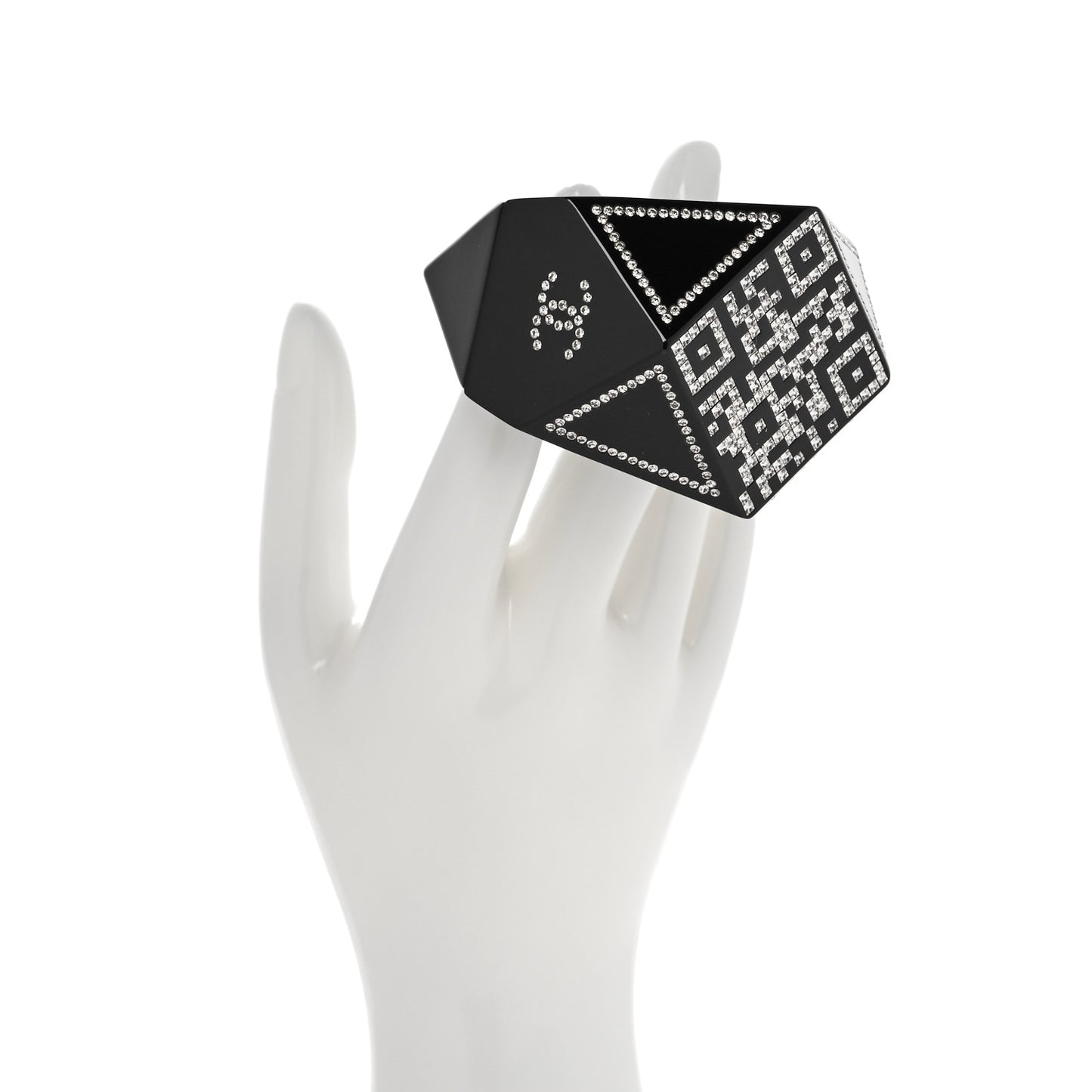 Resin Crystal CC Cuff Bracelet Black Silver