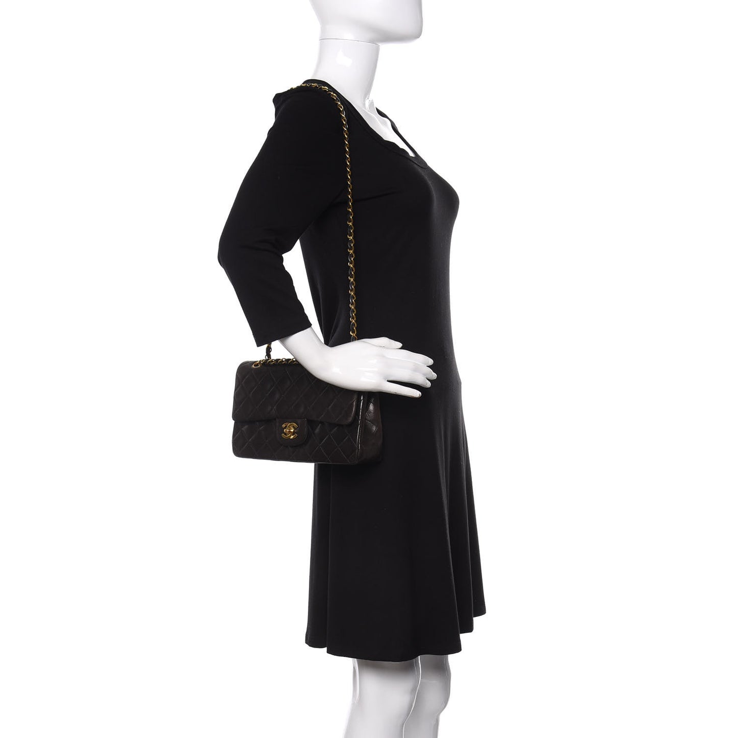 Lambskin Quilted Small Double Flap Dark Brown