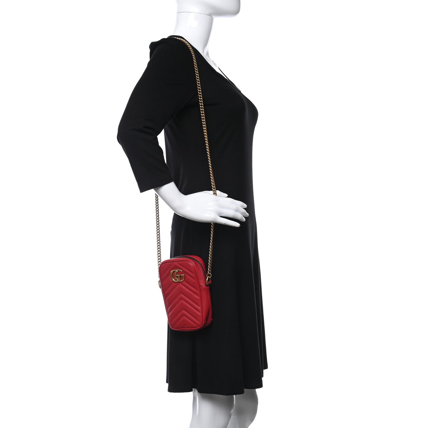 Calfskin Matelasse Mini GG Marmont Crossbody Bag Hibiscus Red