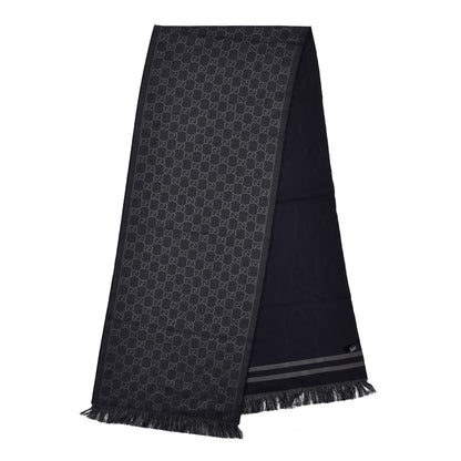 Gucci Wool Silk Monogram Fringe Scarf Navy Blue 2 of 5