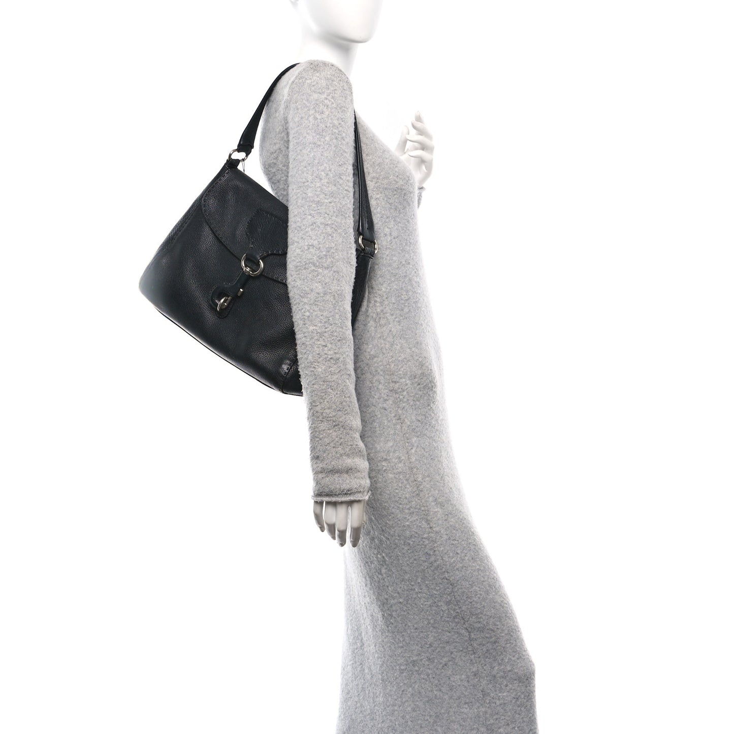 Vitello Daino Shoulder Flap Bag Black
