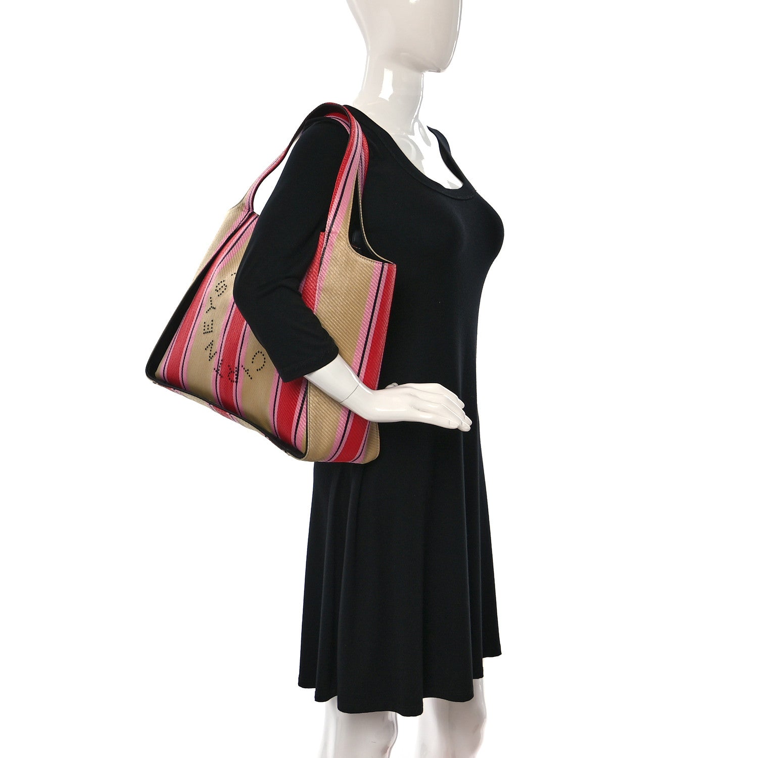Stella McCartney Raffia Striped Logo Tote Red 2 of 8