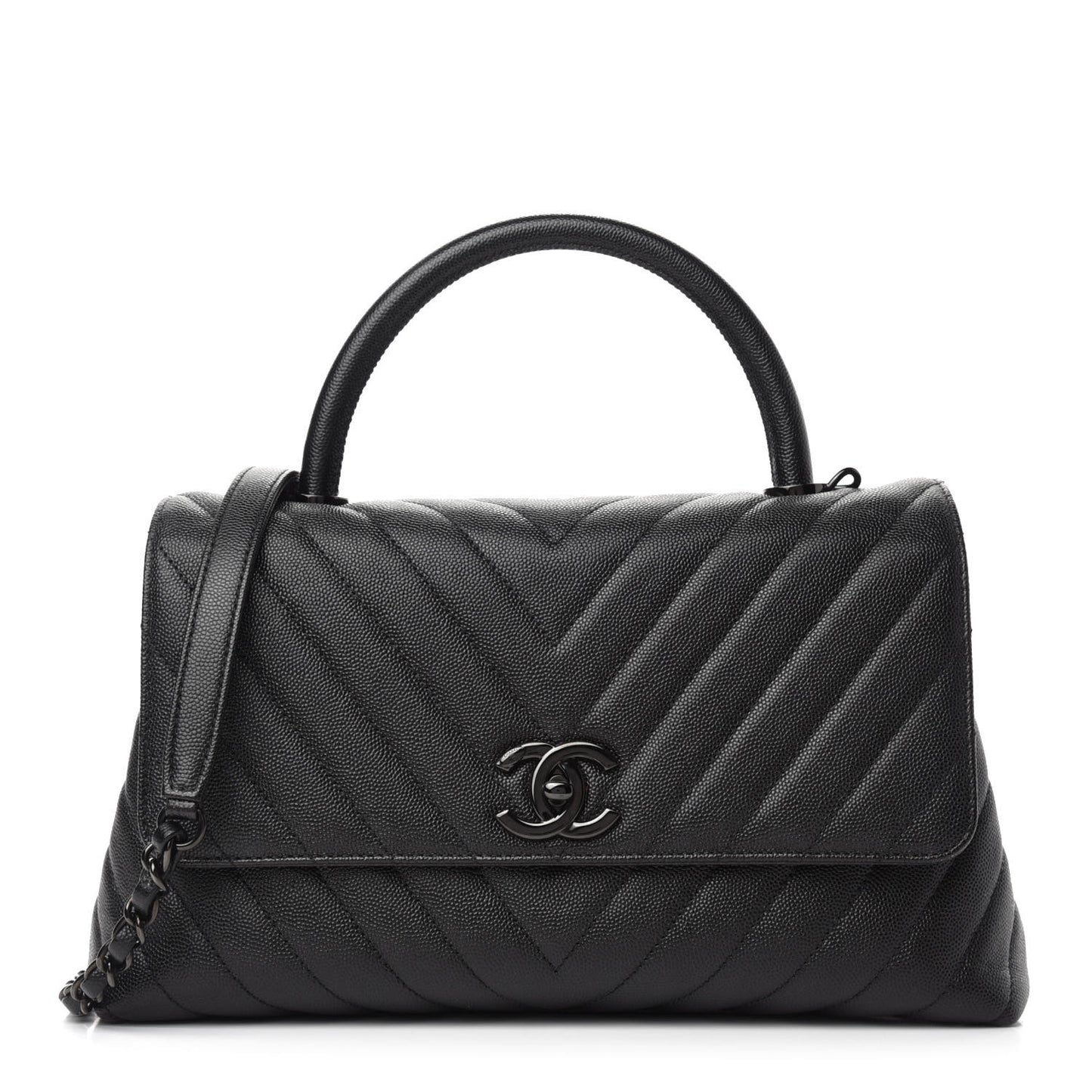 Caviar Chevron Quilted Small Coco Handle Flap So Black