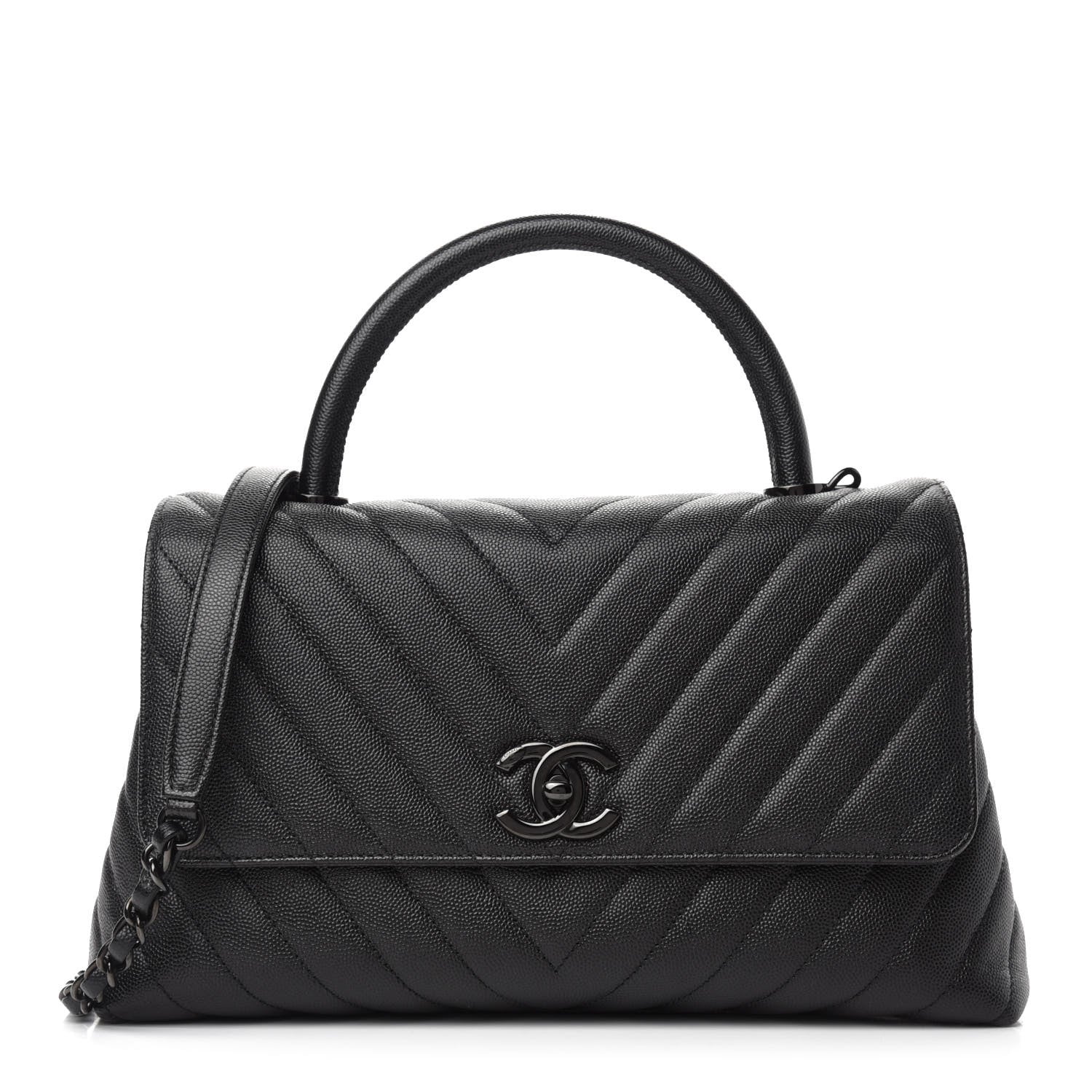 Chanel Caviar Chevron Quilted Small Coco Handle Flap So Black 1 of 10