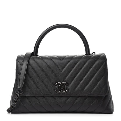 Chanel Caviar Chevron Quilted Small Coco Handle Flap So Black 1 of 10