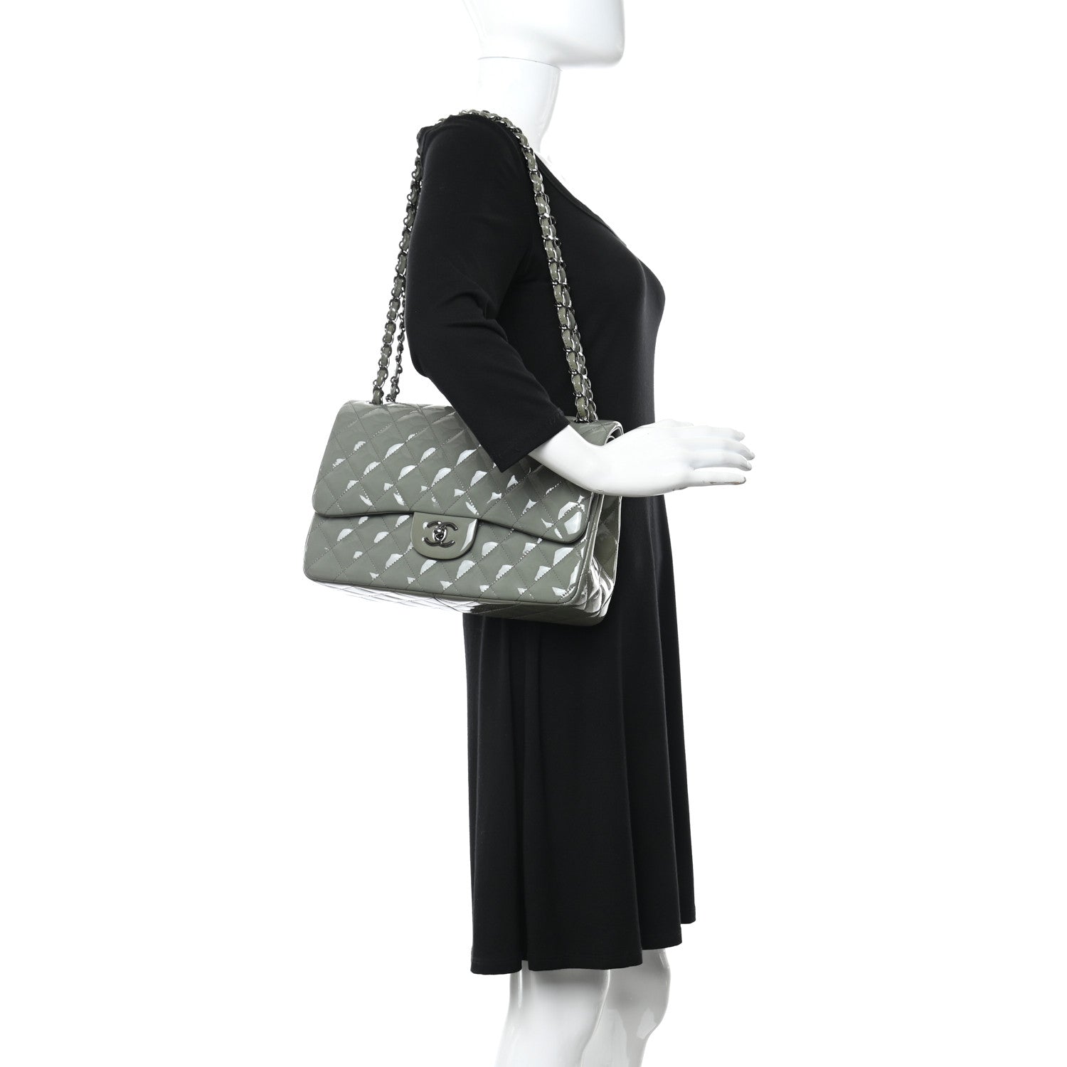 Chanel Patent Quilted Jumbo Double Flap Light Green 2 of 11