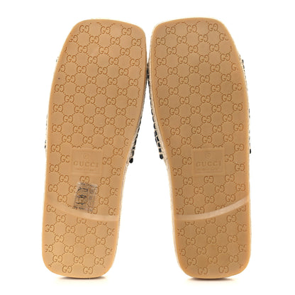Gucci Macrochet Raffia Logo Flat Slide Espadrille Sandals 37.5 Blue Great White 6 of 10