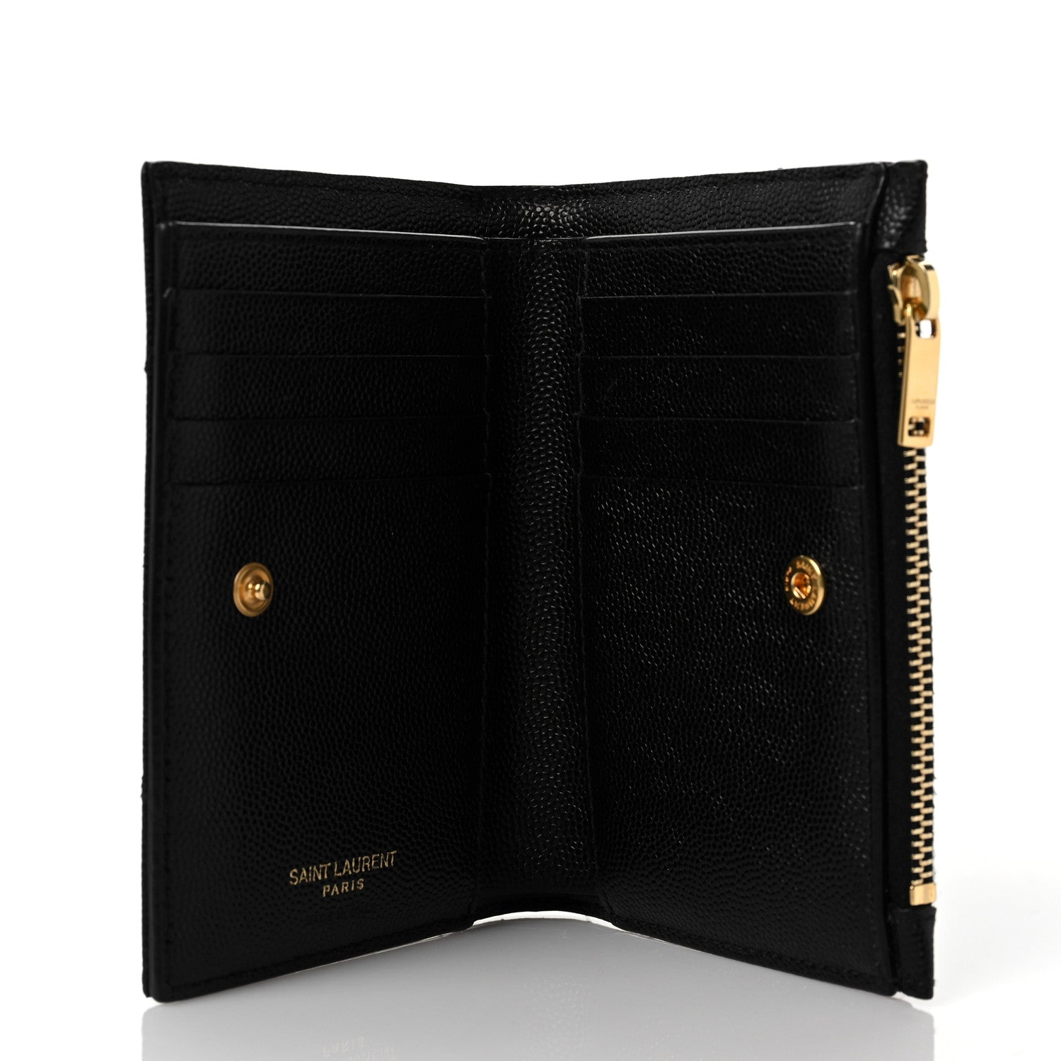 Saint Laurent Grain De Poudre Matelasse Chevron Monogram Zipped Two-Part Wallet Black 5 of 8