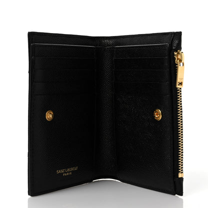 Saint Laurent Grain De Poudre Matelasse Chevron Monogram Zipped Two-Part Wallet Black 5 of 8