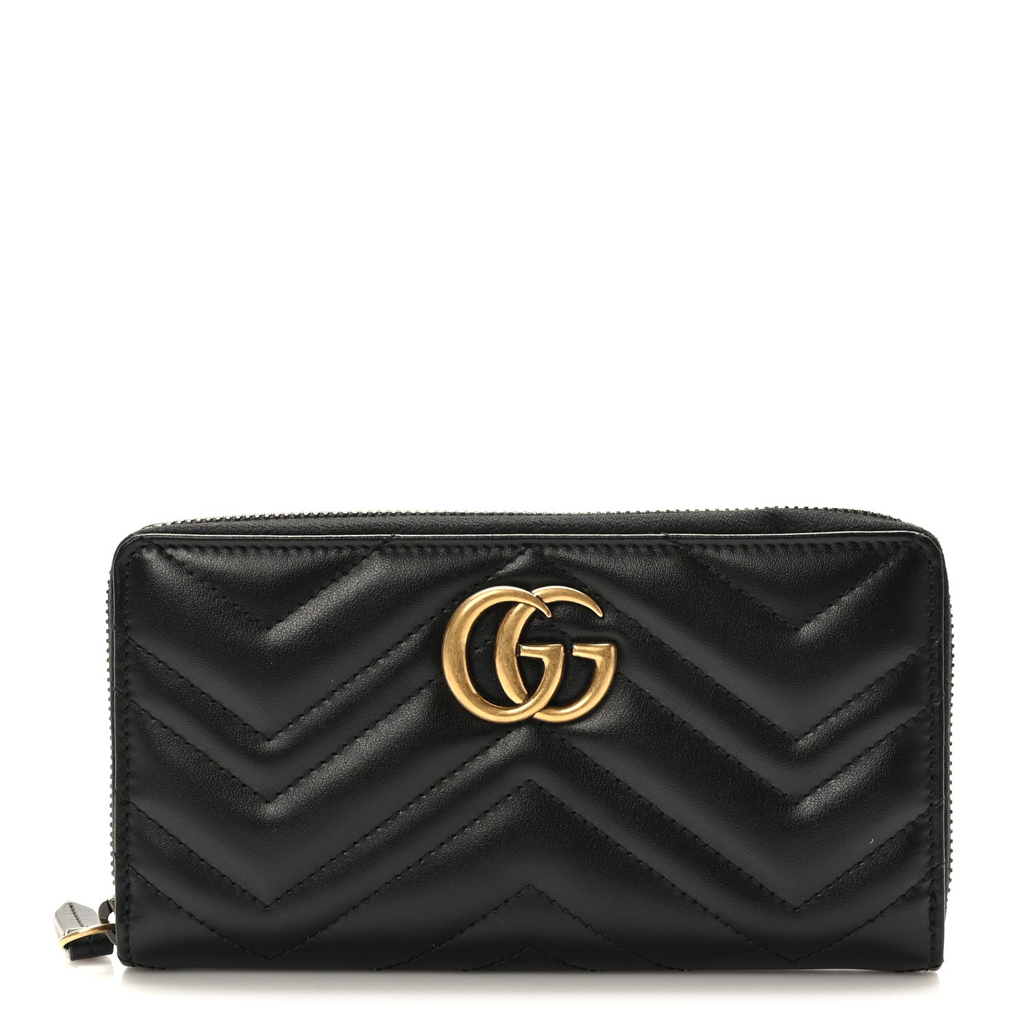 Gucci Calfskin Matelasse GG Marmont Zip Around Wallet Black 1 of 7