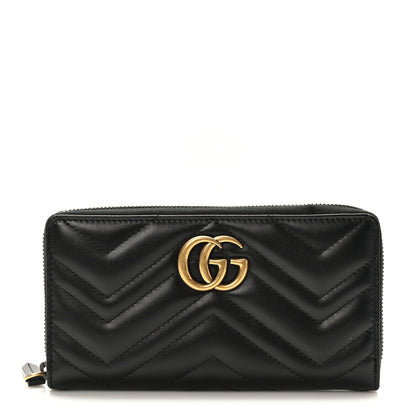 Gucci Calfskin Matelasse GG Marmont Zip Around Wallet Black 1 of 7