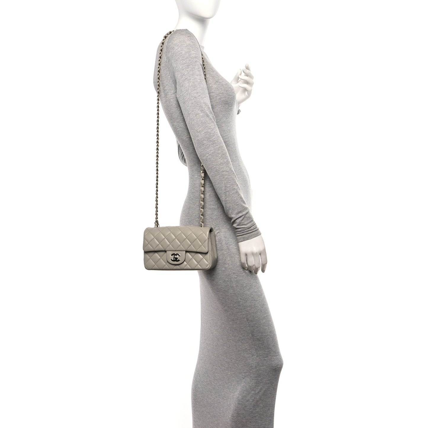 Lambskin Quilted Mini Rectangular Flap Grey