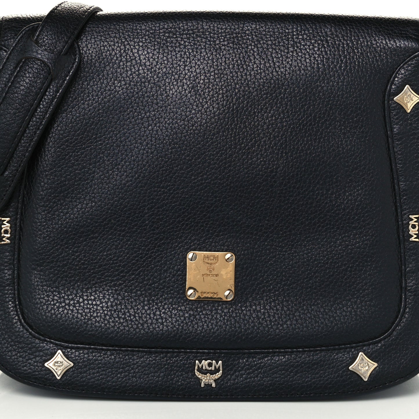 Grained Calfskin Studded Crossbody Bag Black